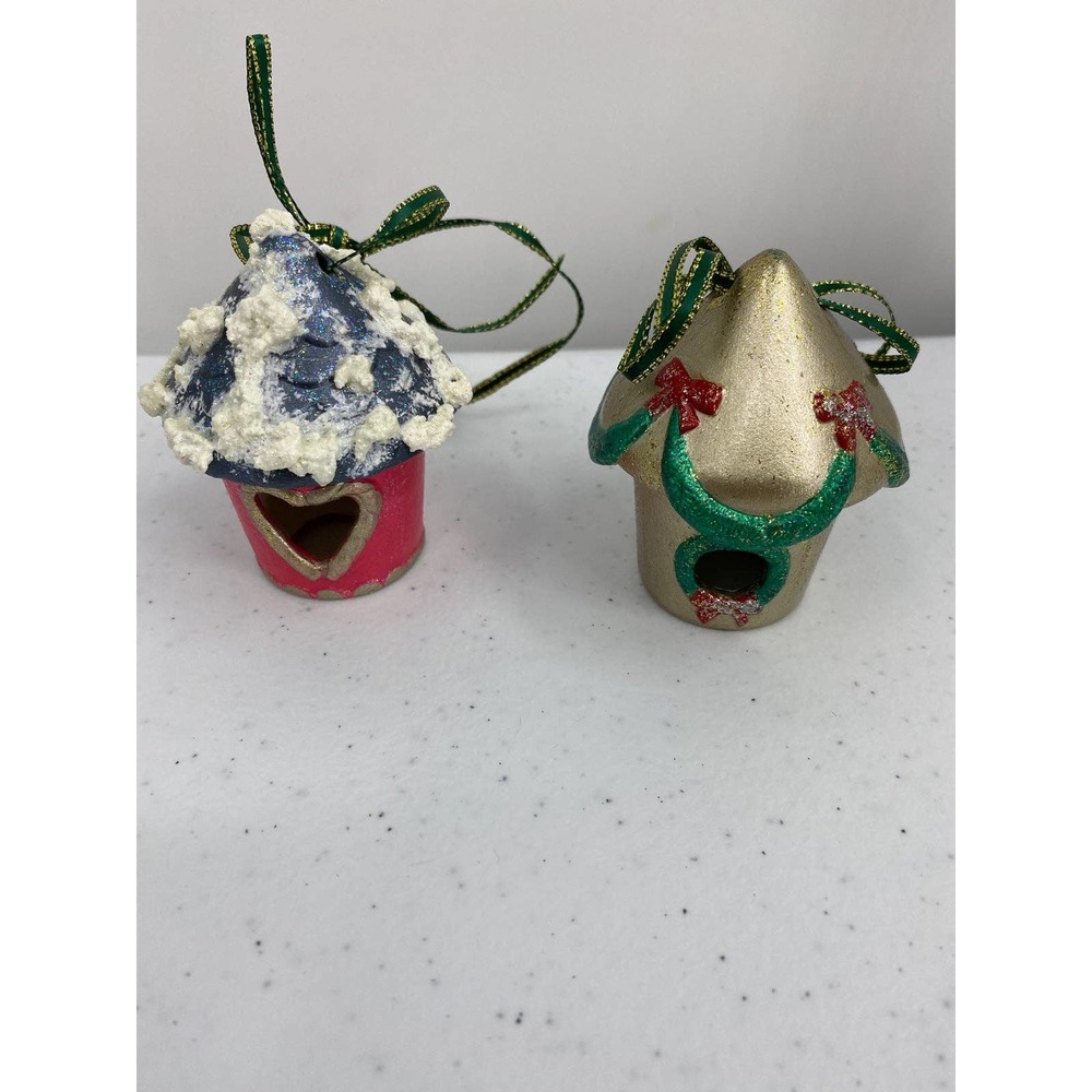 Christmas Ornaments Vintage Ceramic Birdhouse  Set of 2